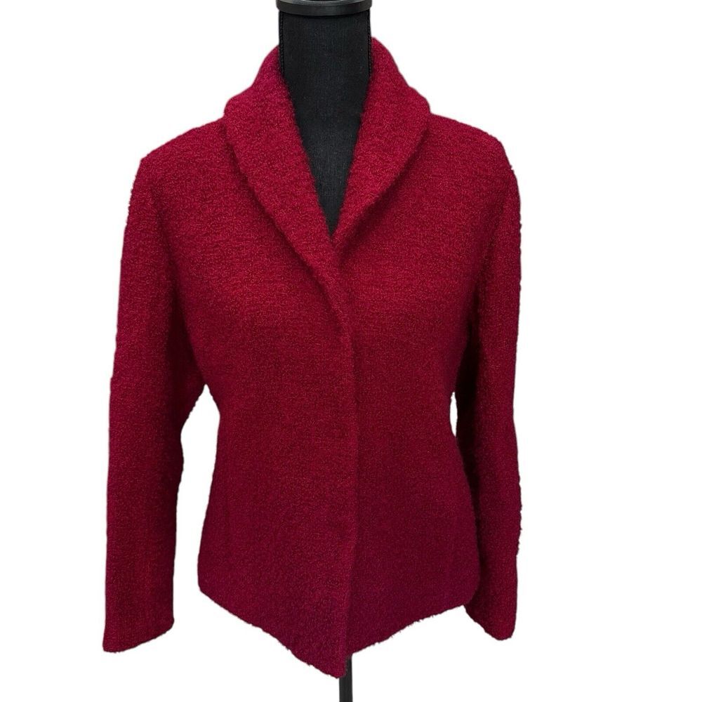 Eileen Fisher Wool Nylon Blend Long‎ Sleeve Coat Jacket Size Small Pockets Wine